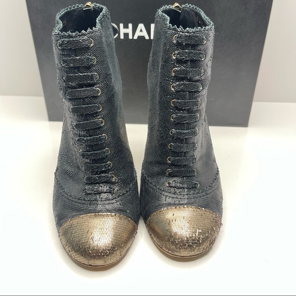 CHANEL Fantasy Short Boots Black & Gold Size 39 - Picture 4 of 16